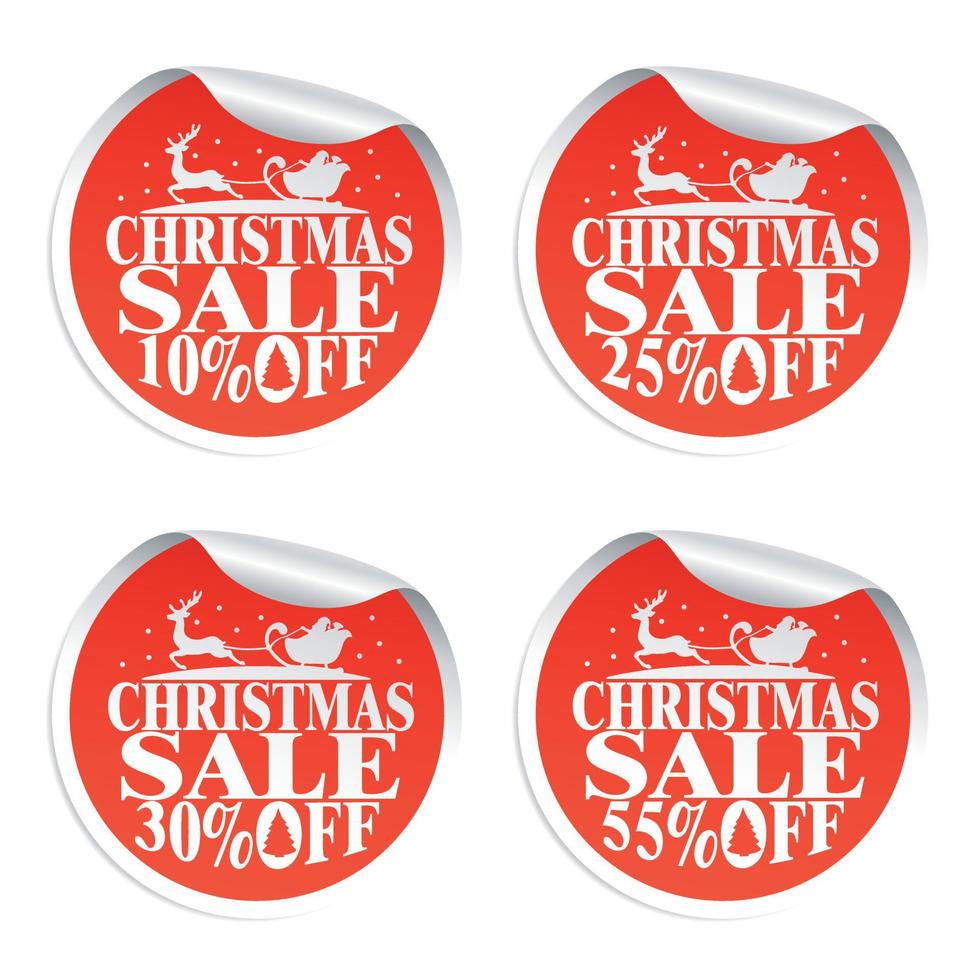 Kerstmis uitverkoop met stickers de kerstman en hert 10,25,30,55 procent vector