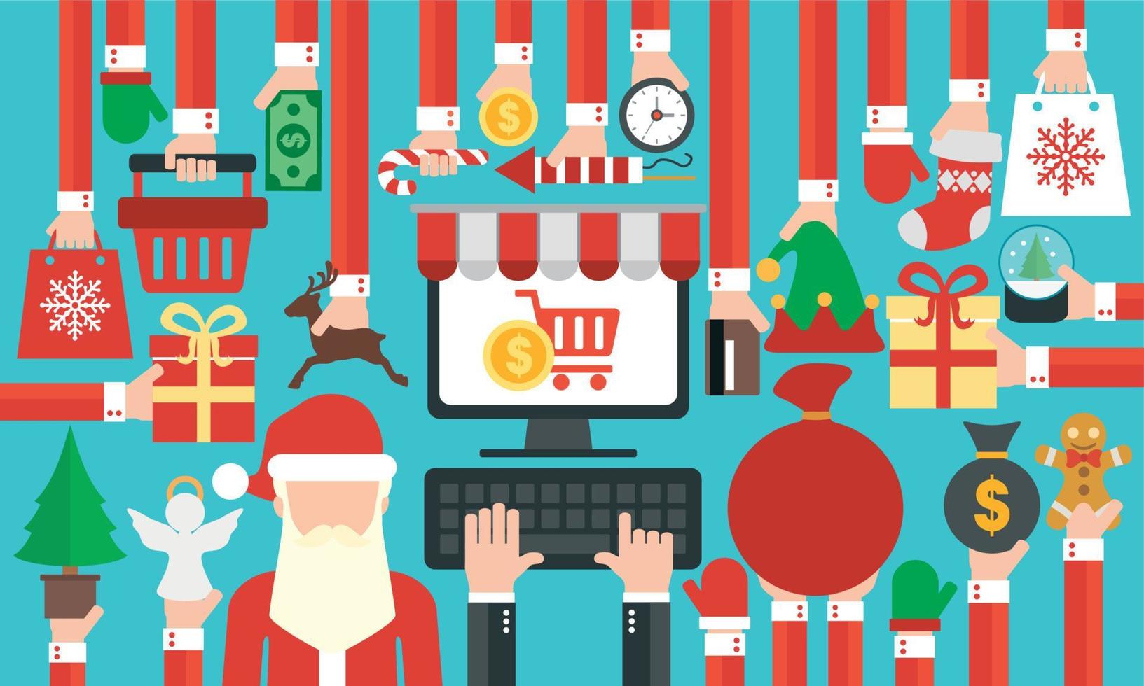 gelukkig nieuw jaar concept ontwerp uitverkoop online vlak de kerstman claus vector