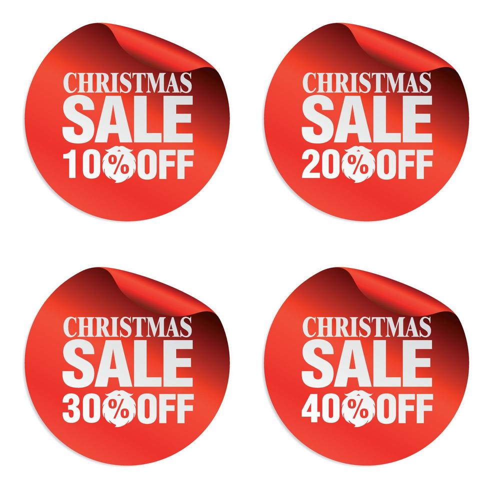 Kerstmis uitverkoop stickers reeks 10, 20, 30, 40 uit met de kerstman claus baard vector