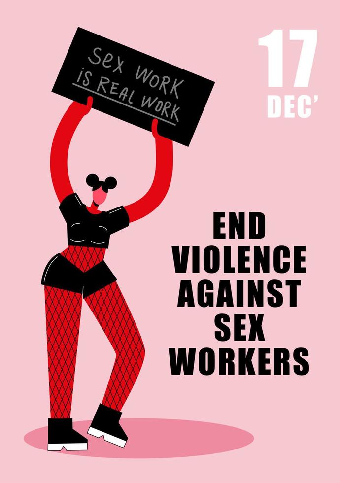 een meisje in panty protesten met een poster. Internationale dag naar einde geweld tegen seks arbeiders. vector