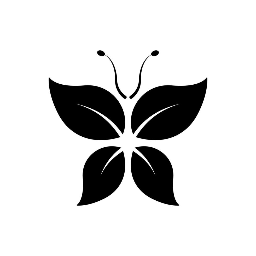 biologisch eco blad in vlinder vorm silhouet icoon. natuurlijk fabriek decoratie zwart glyph pictogram. ecologie natuur, milieu mooi vlinder symbool. geïsoleerd vector illustratie.