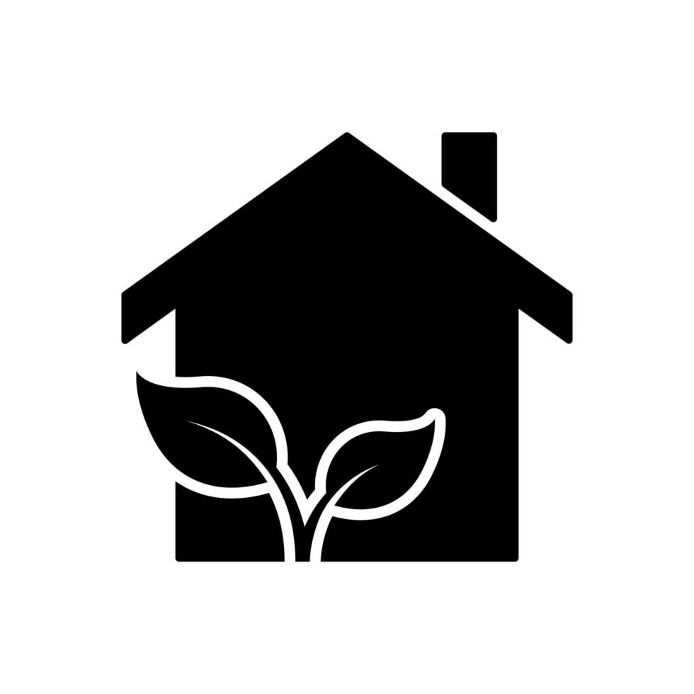 ecologie echt landgoed gebouw met blad silhouet icoon. eco groen huis glyph pictogram. milieu behoud architectuur icoon. bio natuurlijk huis symbool. geïsoleerd vector illustratie.