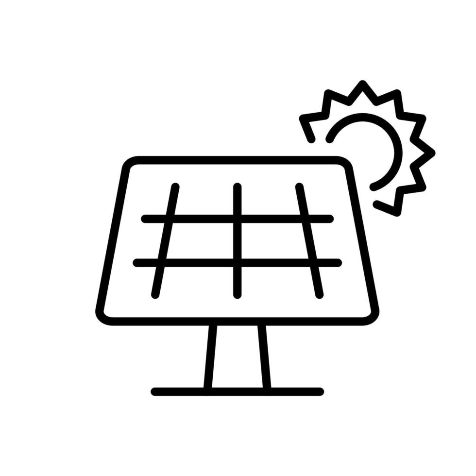 zon elektrisch energie lineair pictogram. ecologie zonlicht elektriciteit technologie voor huis schets icoon. zonne- paneel hernieuwbaar elektriciteit lijn icoon. bewerkbare hartinfarct. geïsoleerd vector illustratie.