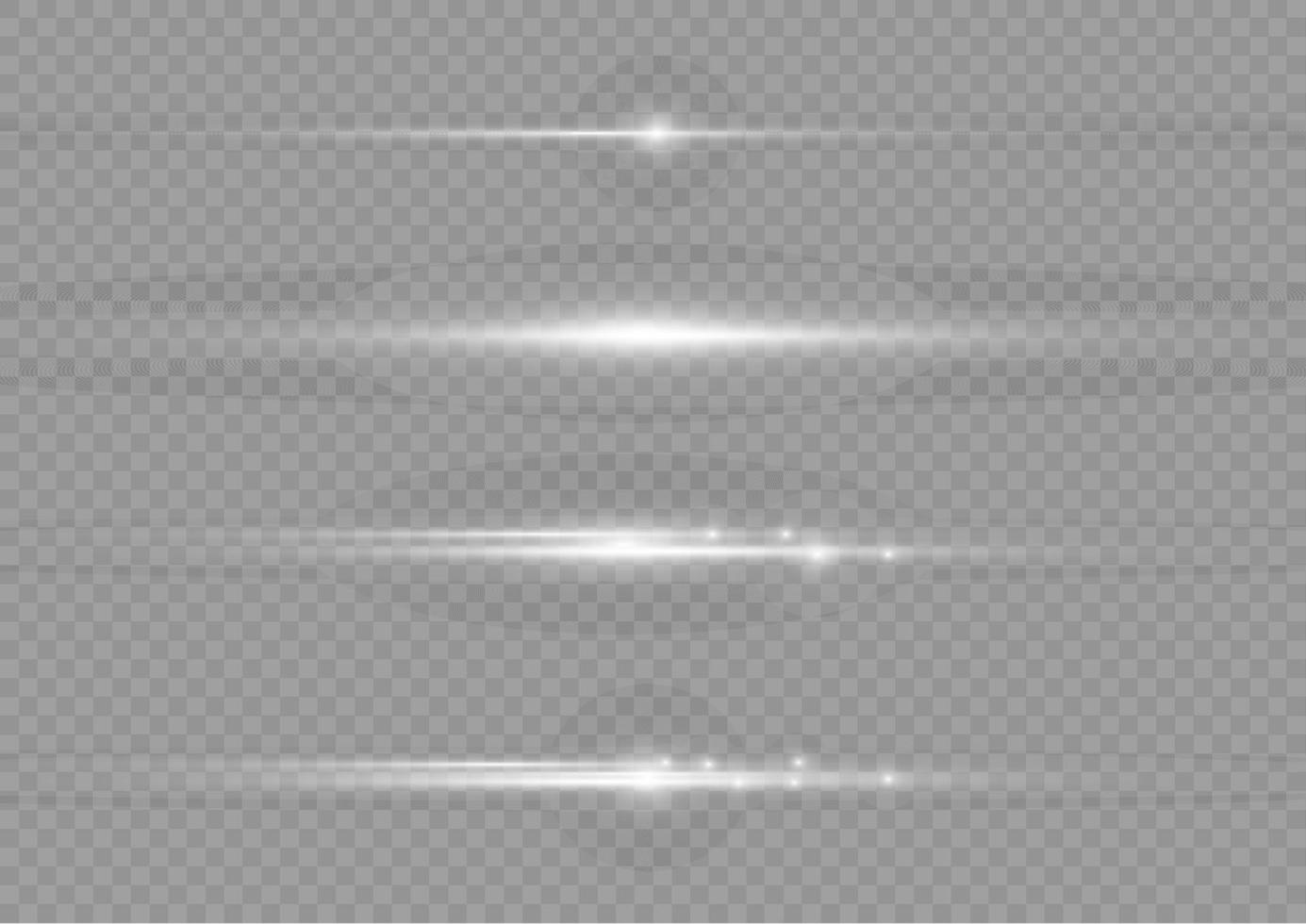 wit horizontaal lens fakkels pak. laser balken, horizontaal licht stralen. mooi licht fakkels. flash licht met fee stof vonken en gouden sterren schijnen. stoffig schijnen licht. vector