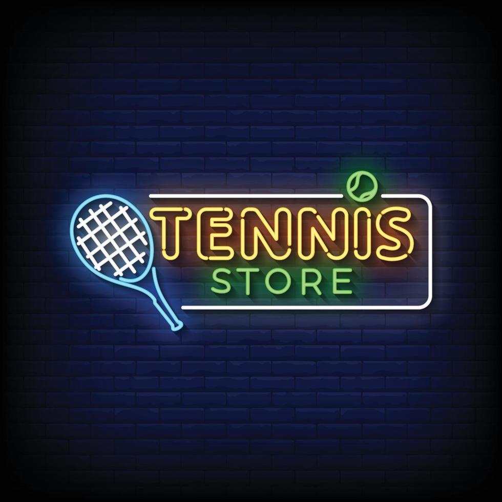 neon teken tennis op te slaan met steen muur achtergrond vector