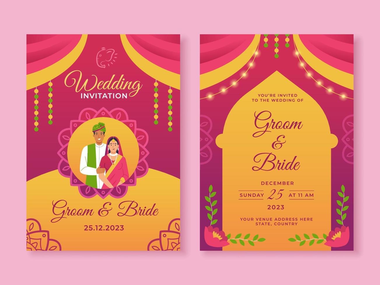 Indiase bruiloft uitnodiging sjabloon vector