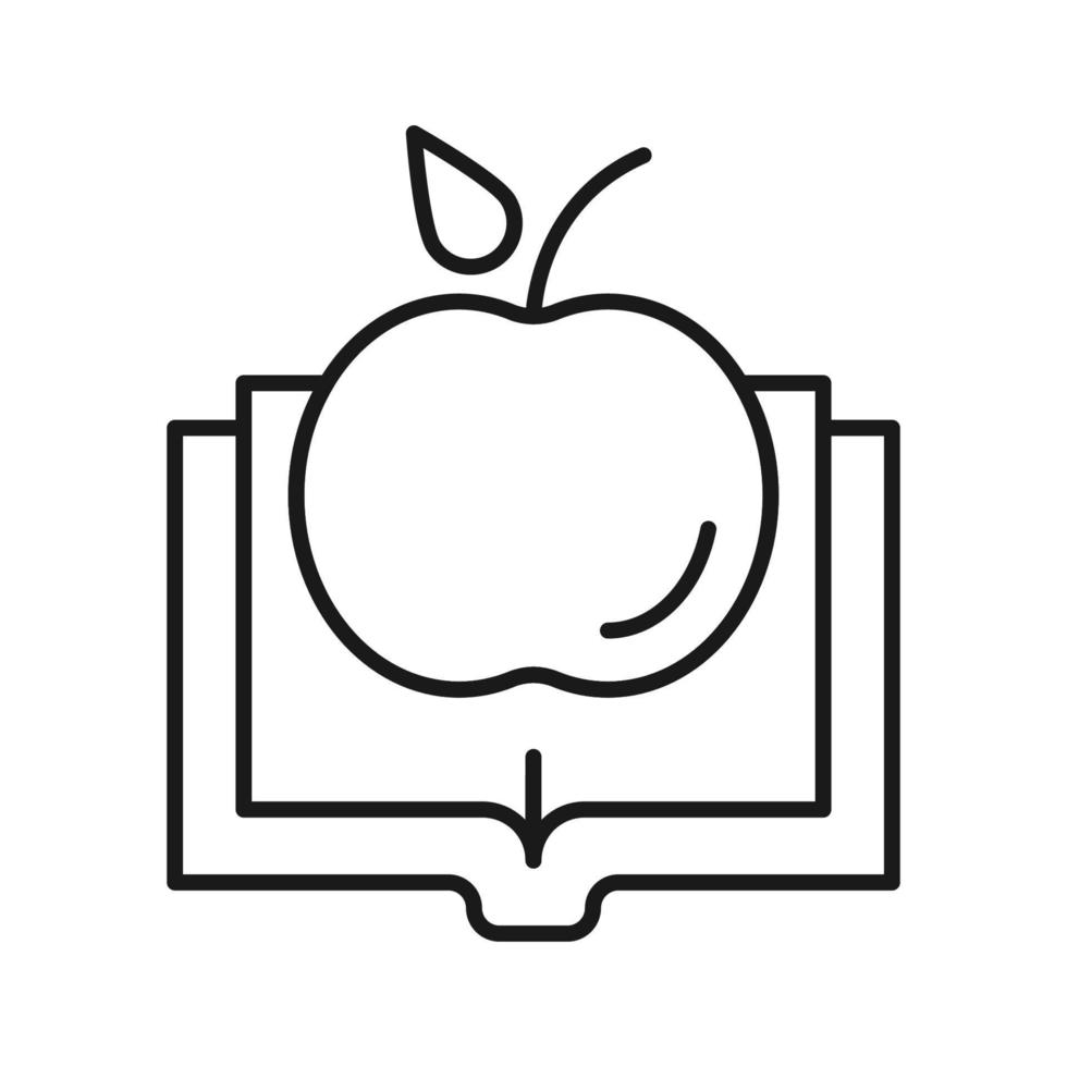 boek, lezing, roman, onderwijs. gemakkelijk geïsoleerd pictogram voor web plaatsen, winkels, Lidwoord, advertenties. bewerkbare hartinfarct. vector lijn icoon van appel over- geopend boek