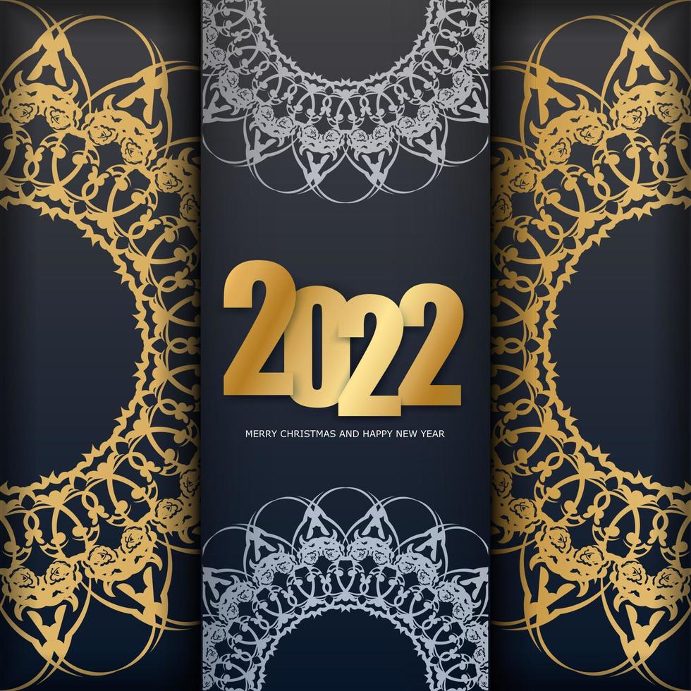 2022 vrolijk Kerstmis zwart kleur folder met wijnoogst goud ornament vector