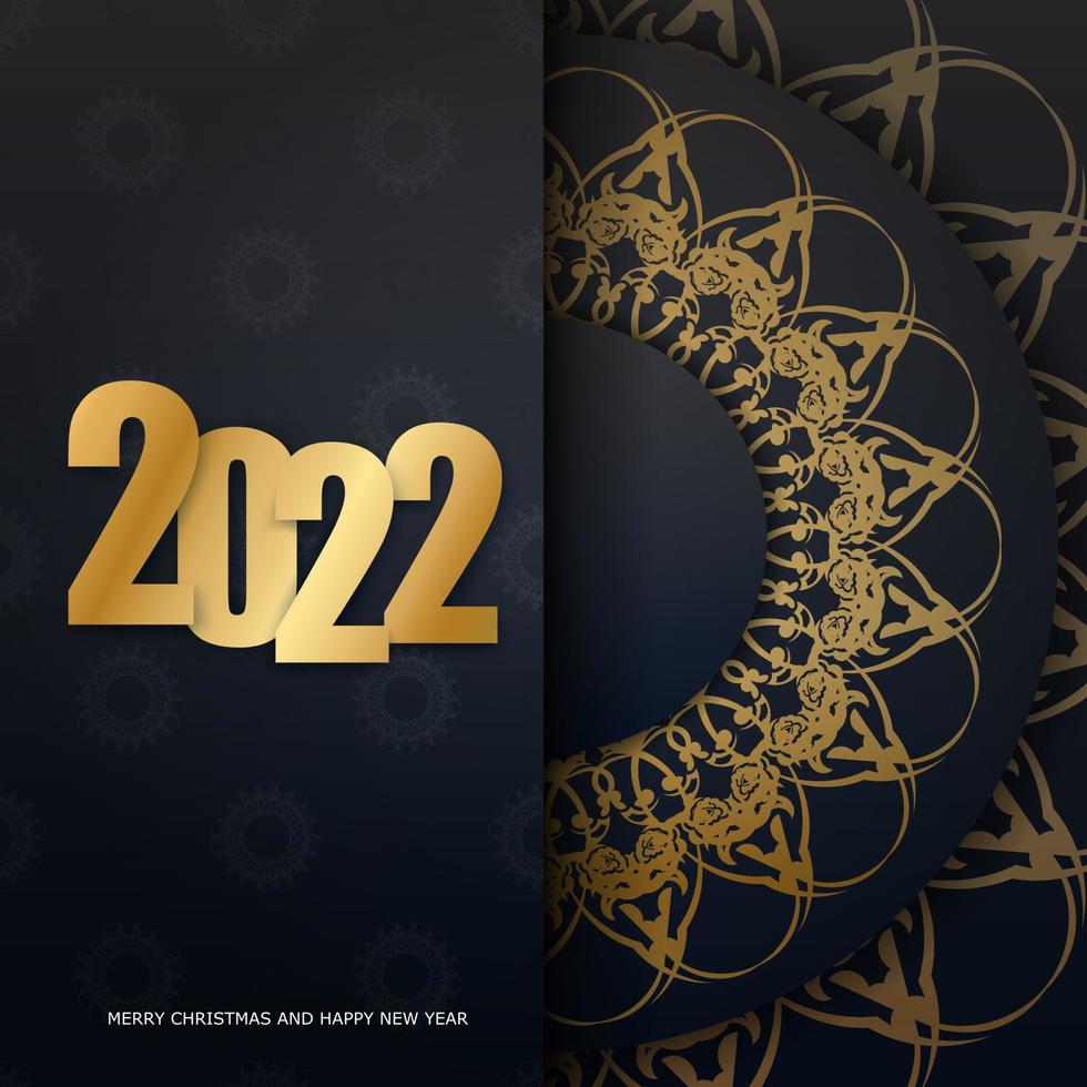 2022 brochure vrolijk Kerstmis en gelukkig nieuw jaar zwart kleur met winter goud patroon vector