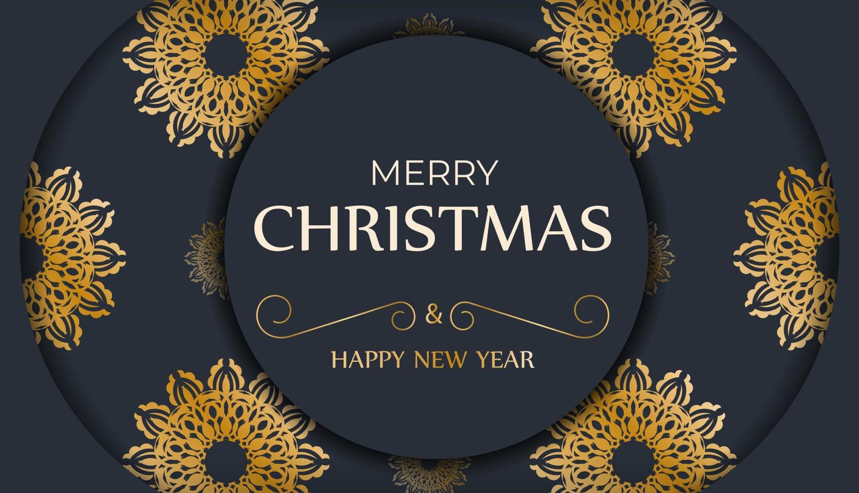 brochure vrolijk Kerstmis donker blauw met winter goud ornament vector