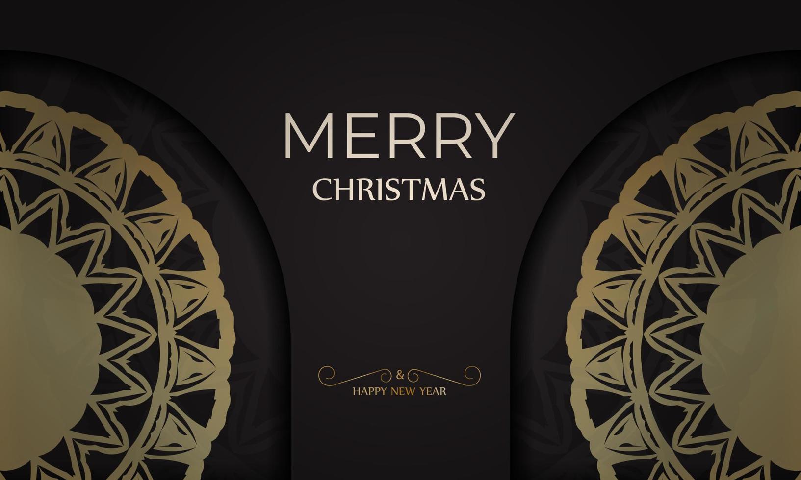 zwart vrolijk Kerstmis en gelukkig nieuw jaar poster met goud ornamenten. vector