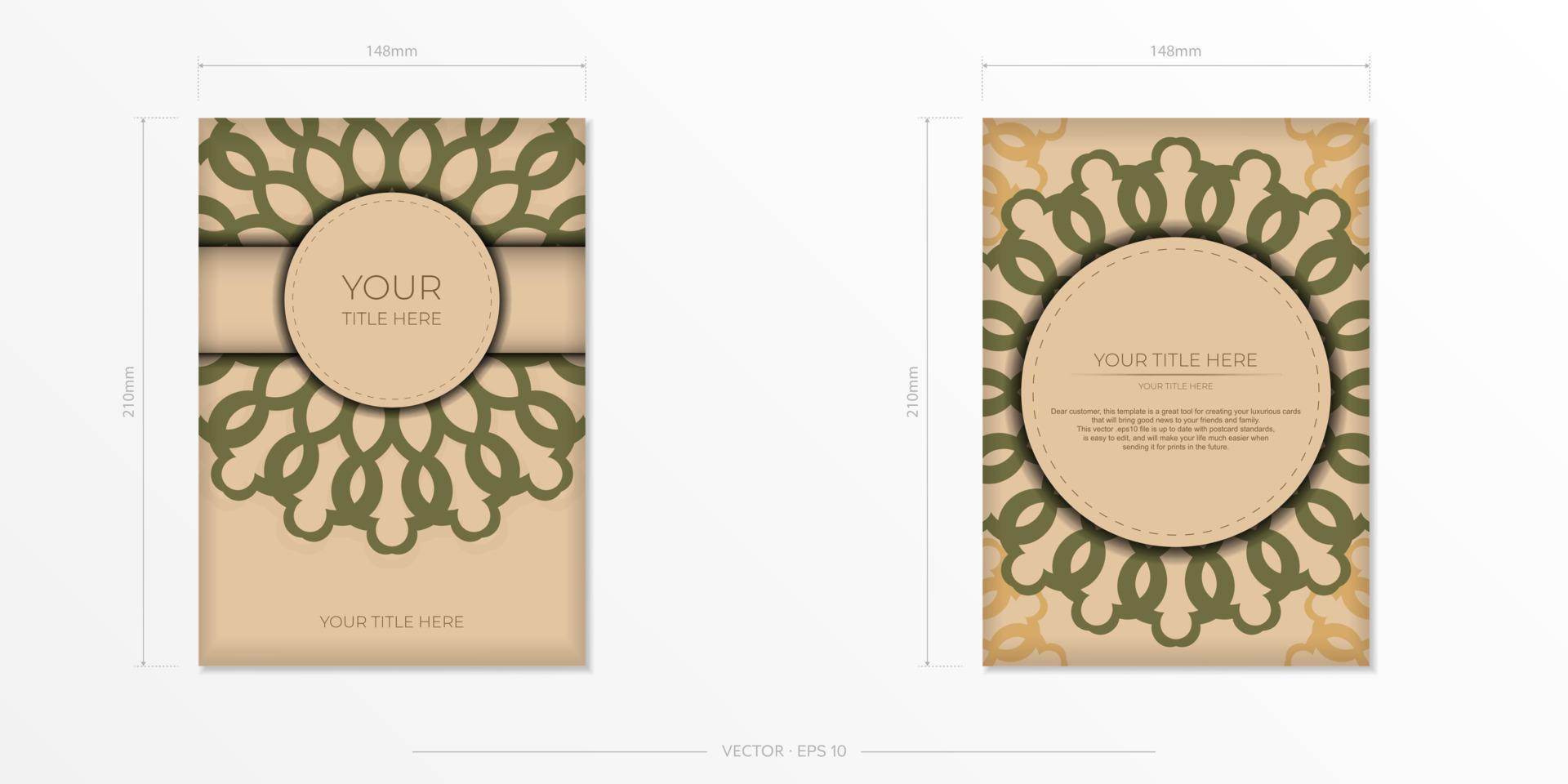 vector voorbereiding van uitnodiging kaart met plaats voor uw tekst en abstract ornament. klaar om te printen ontwerp van een ansichtkaart in beige kleur met mandala patronen.