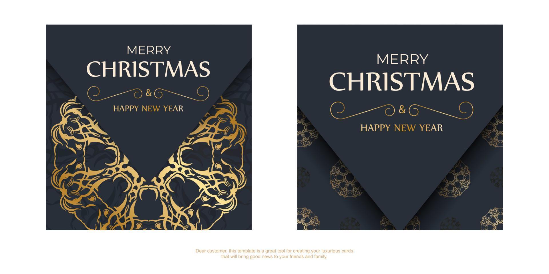 vrolijk Kerstmis en gelukkig nieuw jaar folder sjabloon in donker blauw kleur met wijnoogst blauw ornament vector