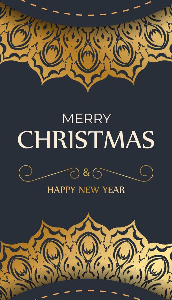 sjabloon groet kaart vrolijk Kerstmis in donker blauw kleur met wijnoogst goud ornament vector