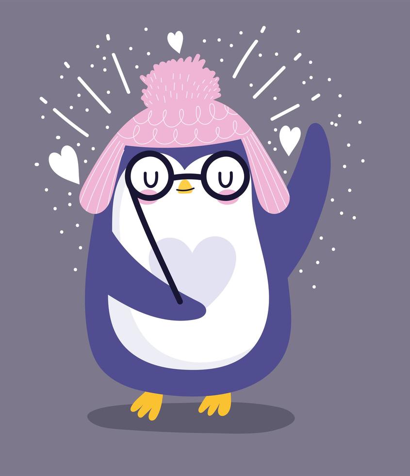 pinguïn met bril en pomponmuts vector