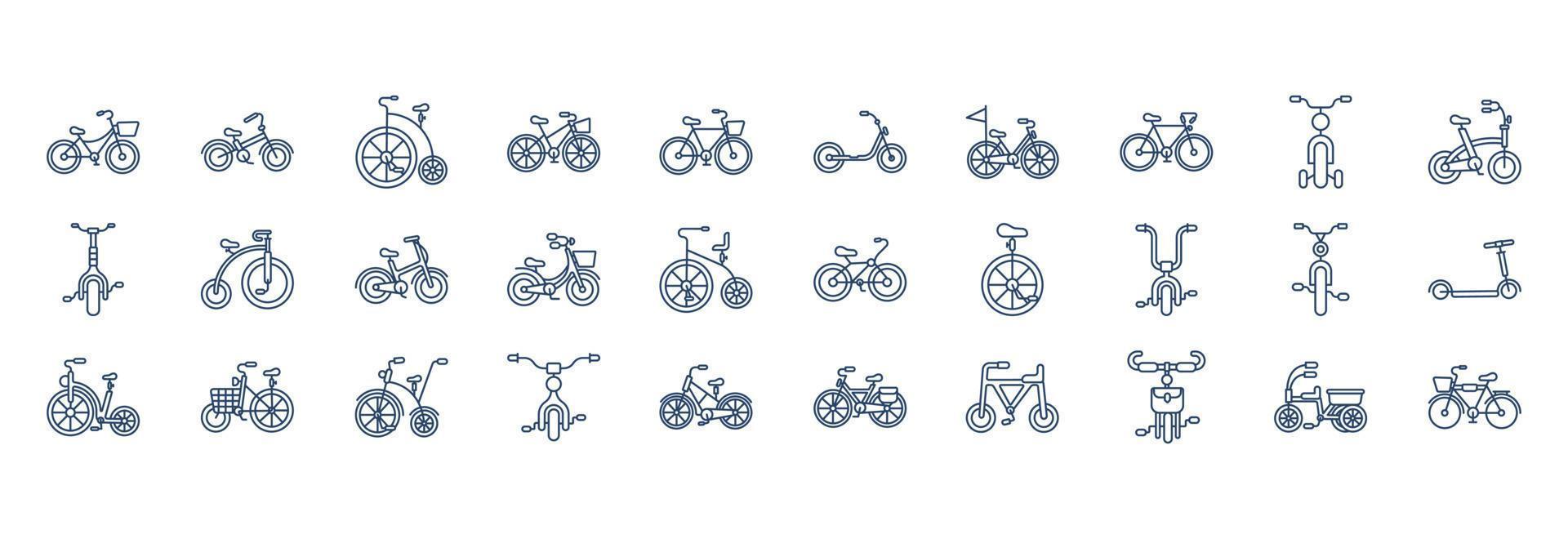 verzameling van pictogrammen verwant naar fiets, inclusief pictogrammen Leuk vinden wiel, pedaal, stoel en meer. vector illustraties, pixel perfect reeks