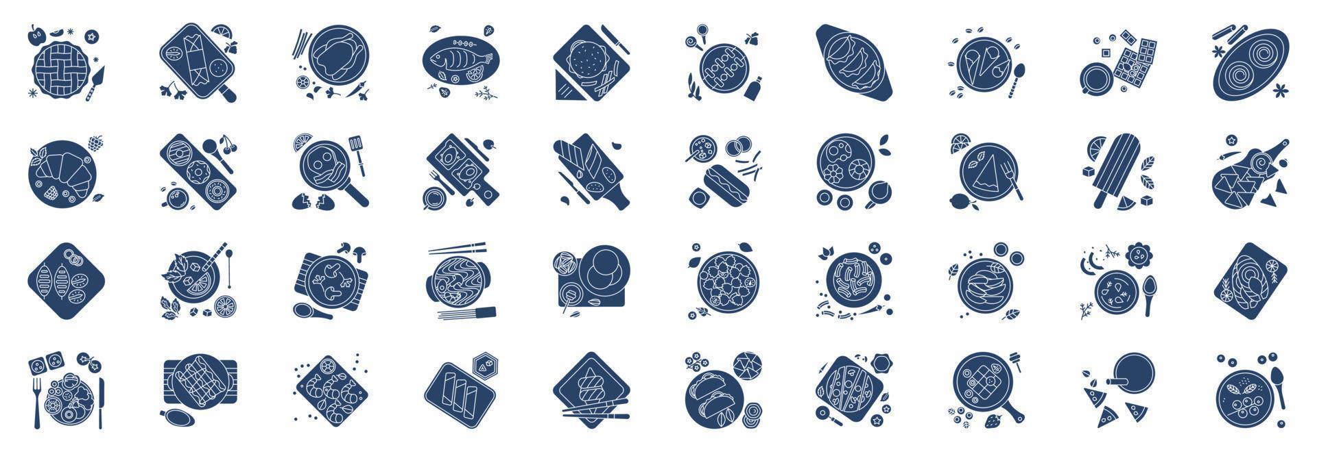 verzameling van pictogrammen verwant naar schotel en prima dineren, inclusief pictogrammen Leuk vinden appel taart, Chinese, mojito en meer. vector illustraties, pixel perfect reeks