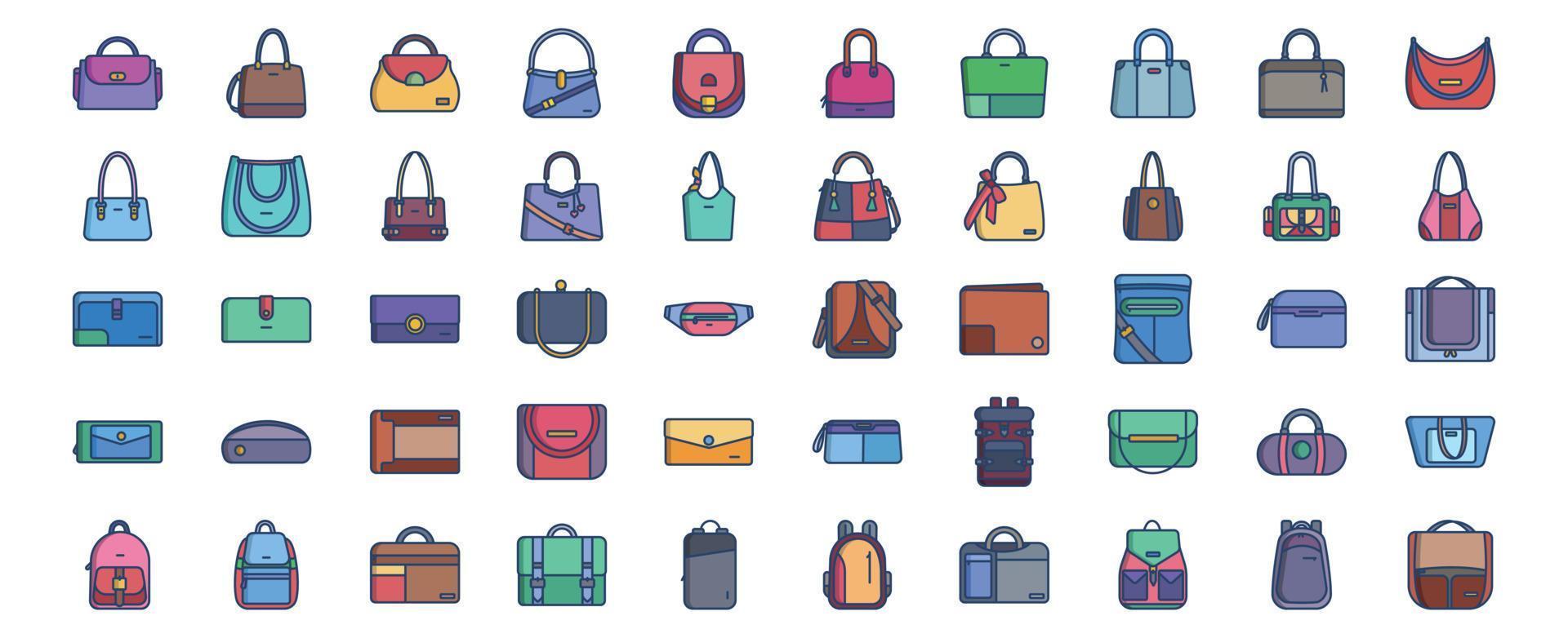 verzameling van pictogrammen verwant naar Tassen en tas, inclusief pictogrammen Leuk vinden tas, handtas en meer. vector illustraties, pixel perfect reeks