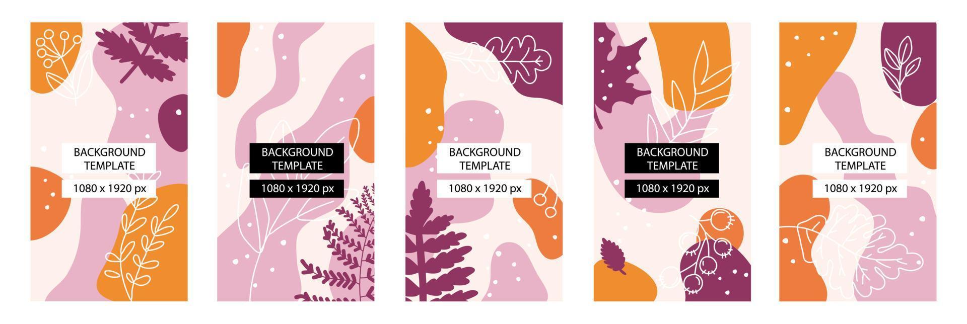 botanisch sjabloon 1080x1920 voor verhalen. botanisch ontwerp met planten, bloemen en bladeren in helder kleuren vector
