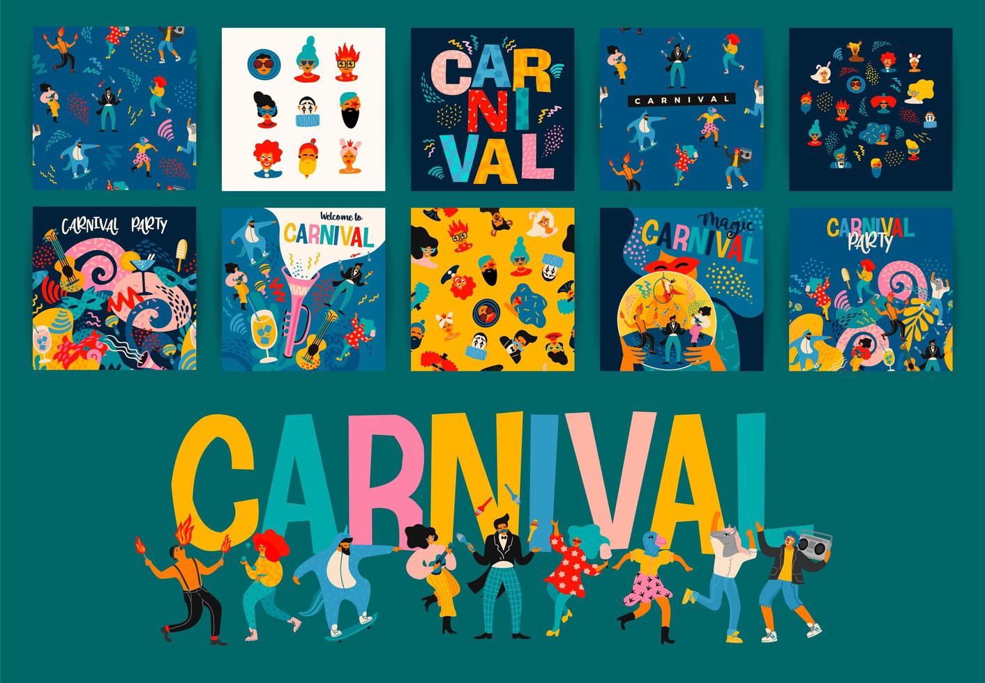 set carnaval vierkante posterontwerpen vector