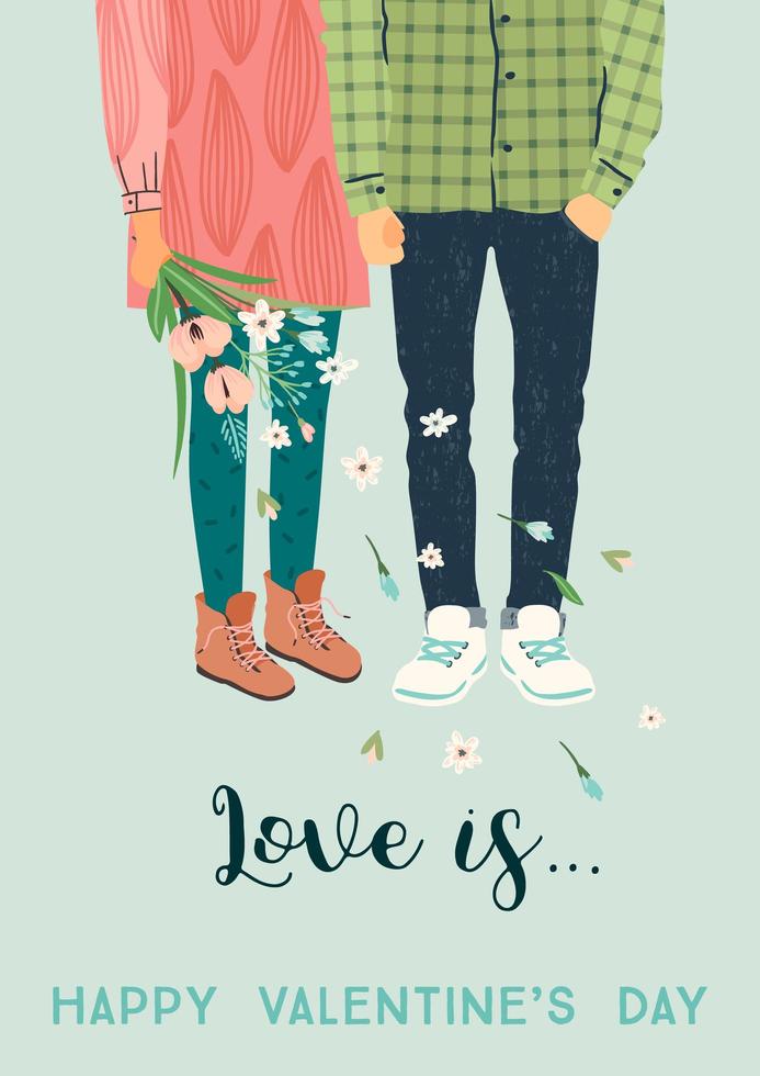 jonge man en vrouw voor Valentijnsdag kaart vector