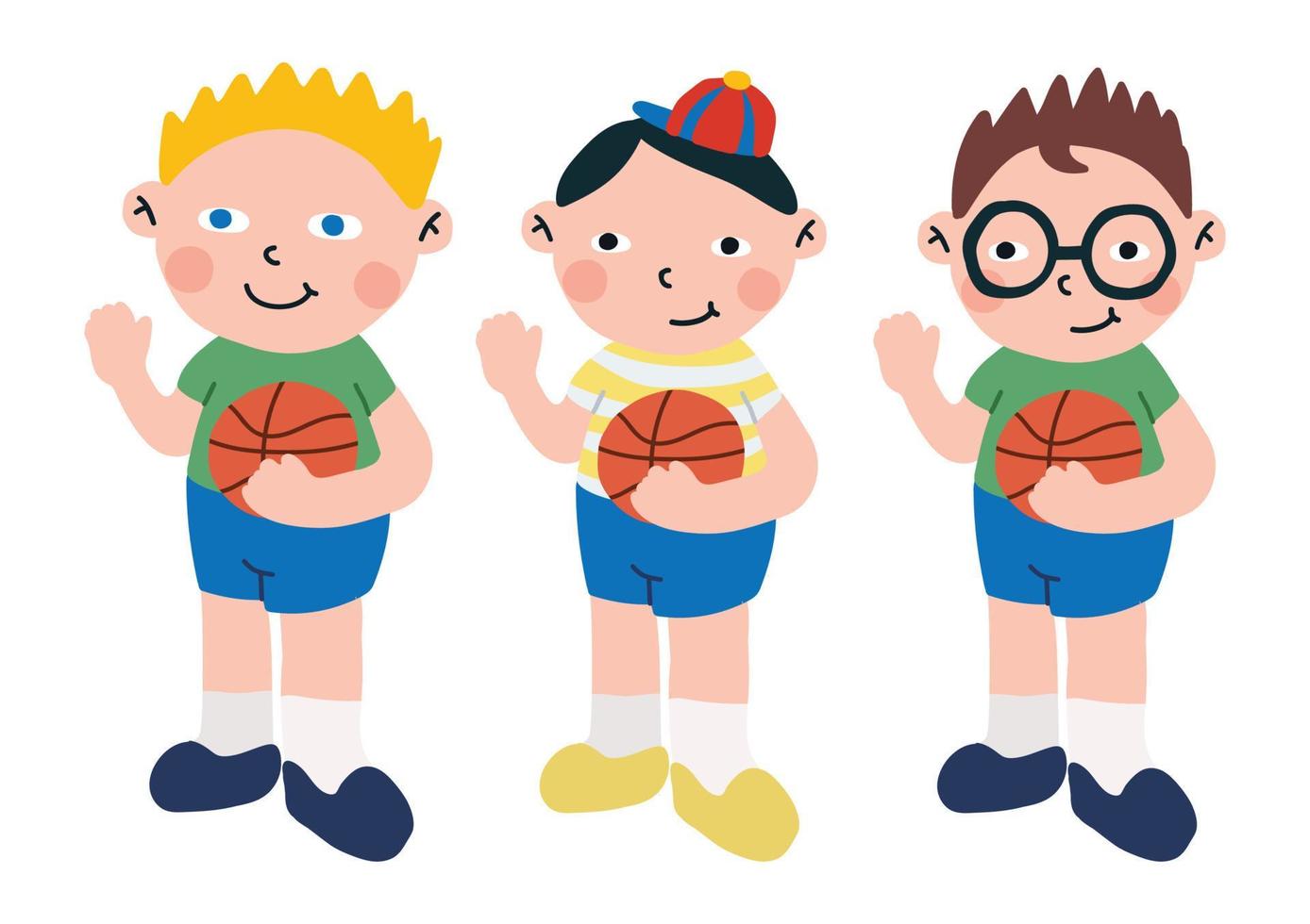 boom jongens met basketbal kinderen karakter ontwerp reeks vector