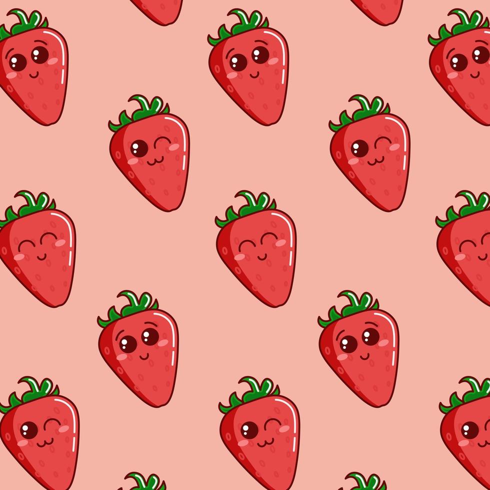 naadloos patroon met schattig kleurrijk aardbeien met verschillend emoties. tekenfilm aardbeien ontwerp voor papier, omslag, kleding stof, interieur decor en andere gebruikers. vector illustratie