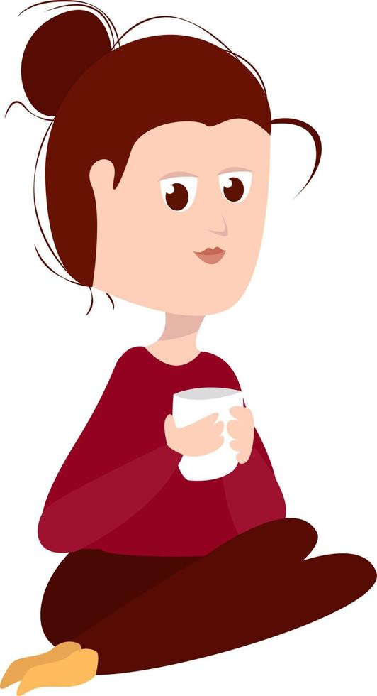 vrouw Bij huis drinken thee, illustratie, vector Aan wit achtergrond