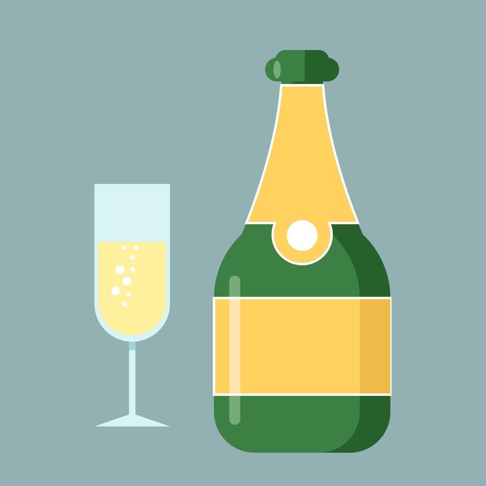 Champagne, illustratie, vector Aan wit achtergrond.