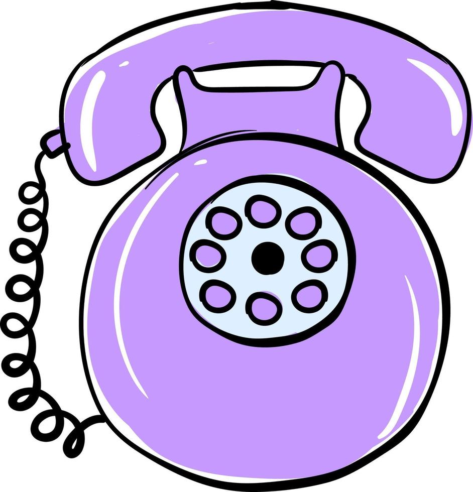 Purper retro telefoon, illustratie, vector Aan wit achtergrond.