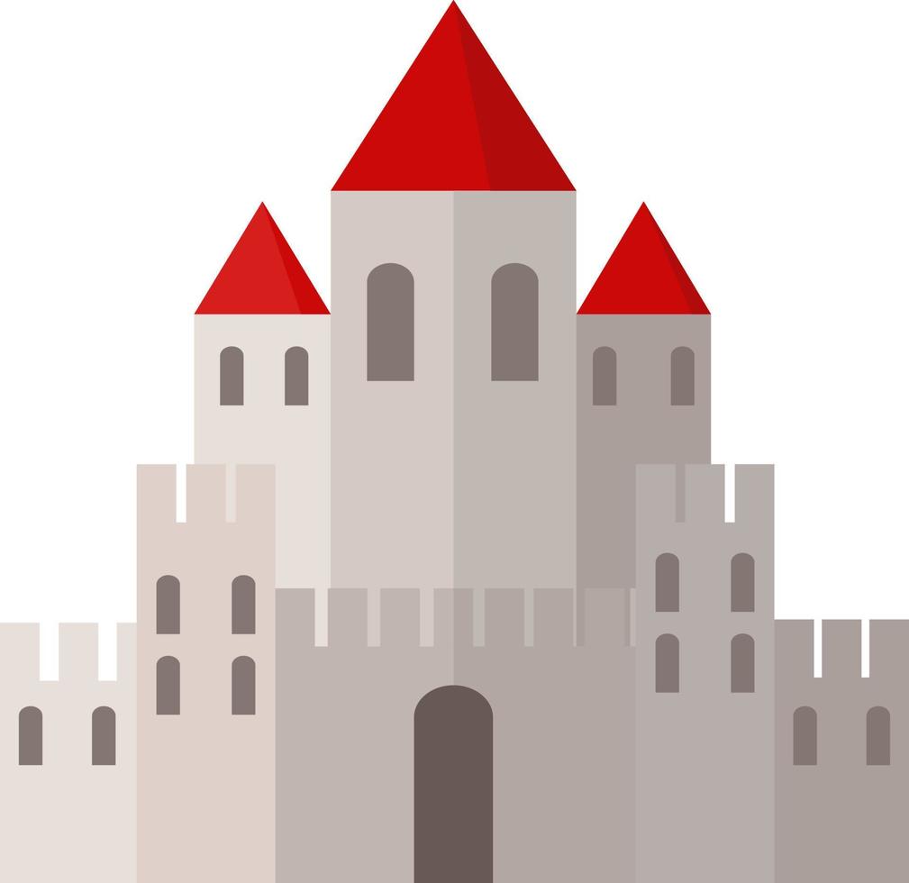 grijs kasteel, illustratie, vector Aan wit achtergrond.