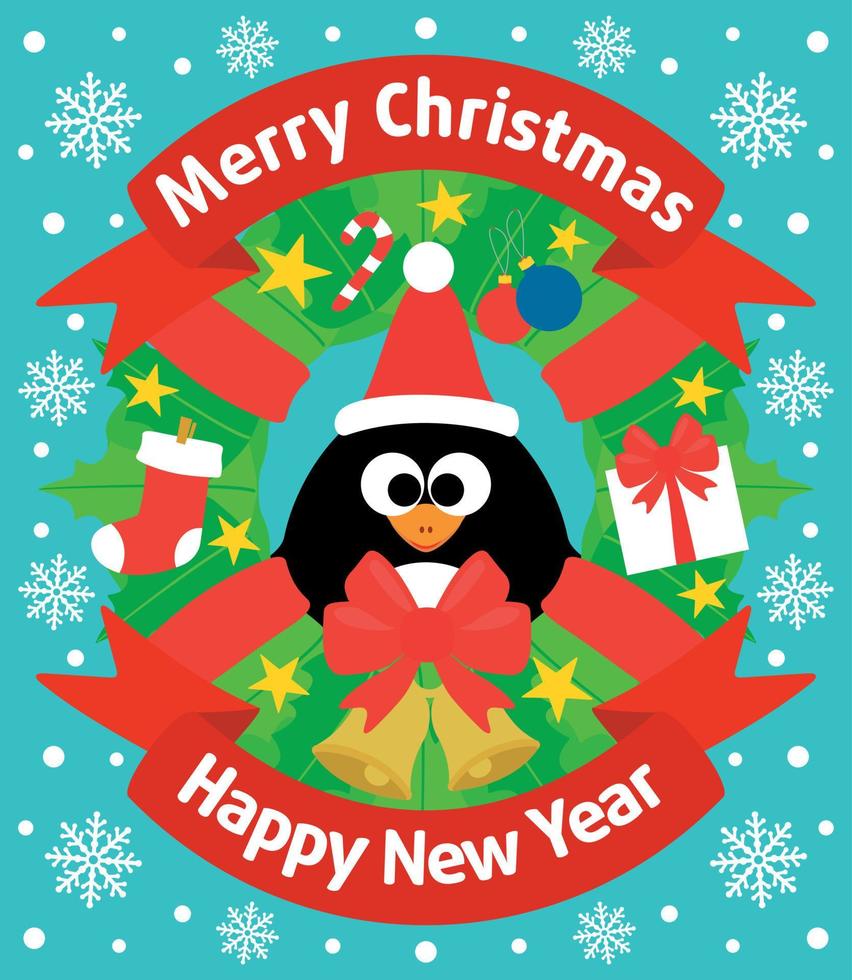 Kerstmis en nieuw jaar achtergrond kaart met pinguïn vector