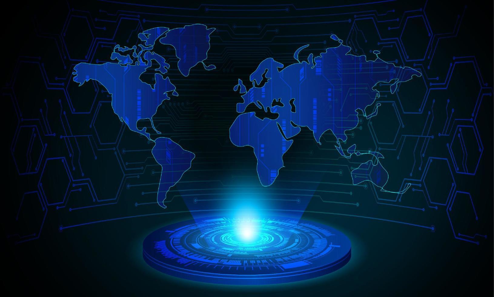 modern wereld kaart holografische projector Aan technologie achtergrond vector