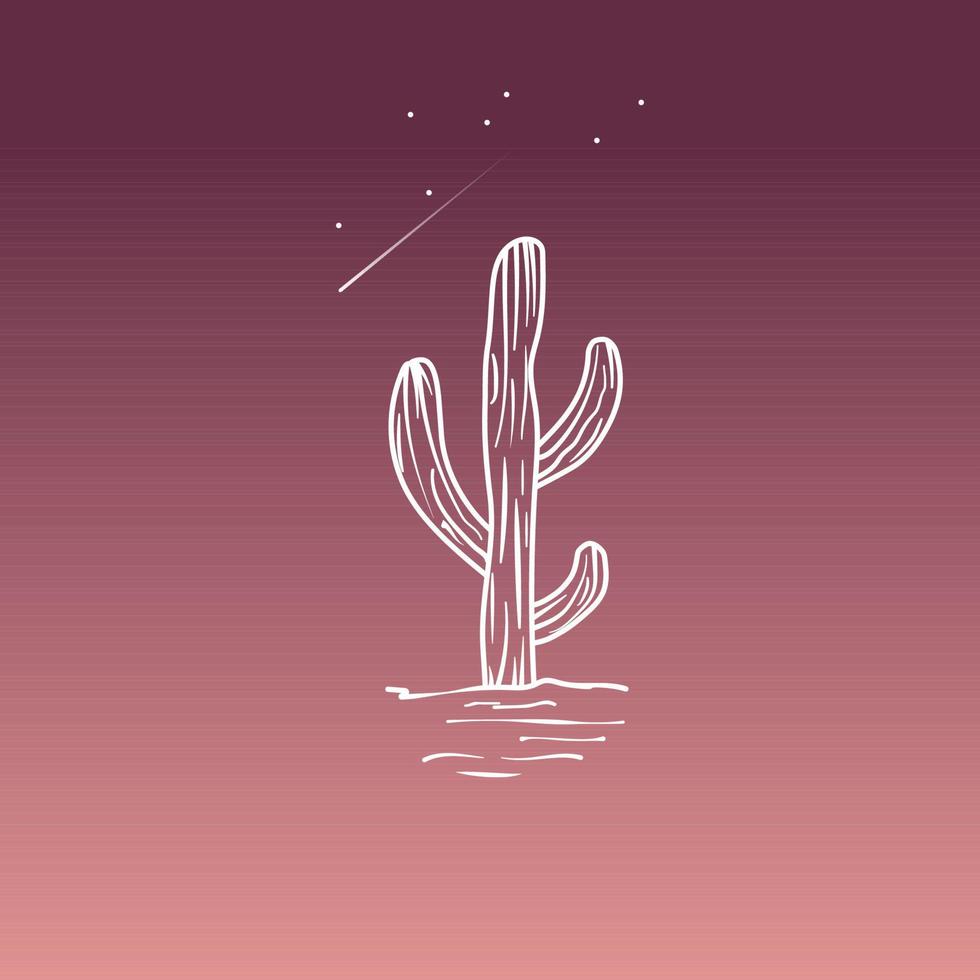 cactus logo ontwerp sjabloon Bij nacht. vector