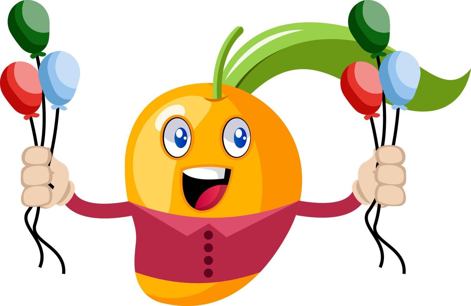 mango Holding ballonnen, illustratie, vector Aan wit achtergrond.