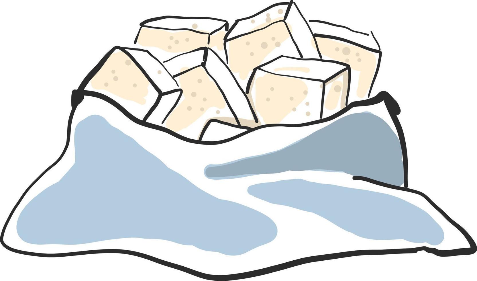 suiker in blauw tas, illustratie, vector Aan wit achtergrond