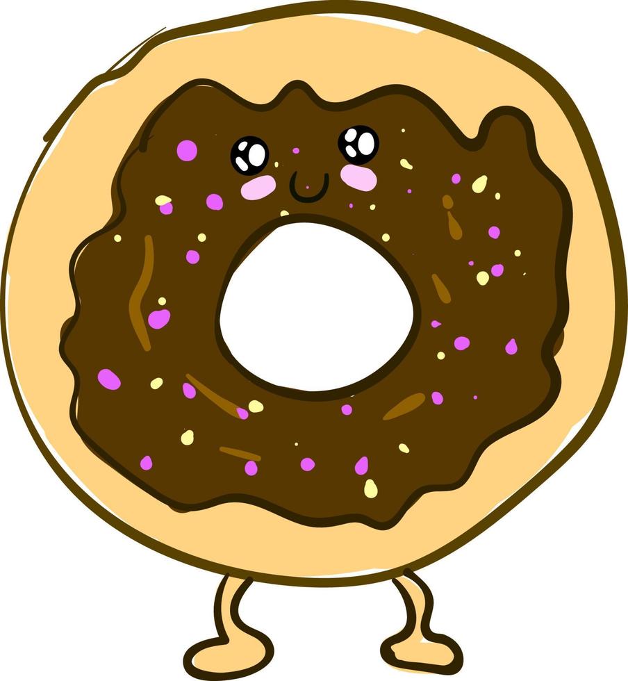 een schattig chocola donut, vector of kleur illustratie.