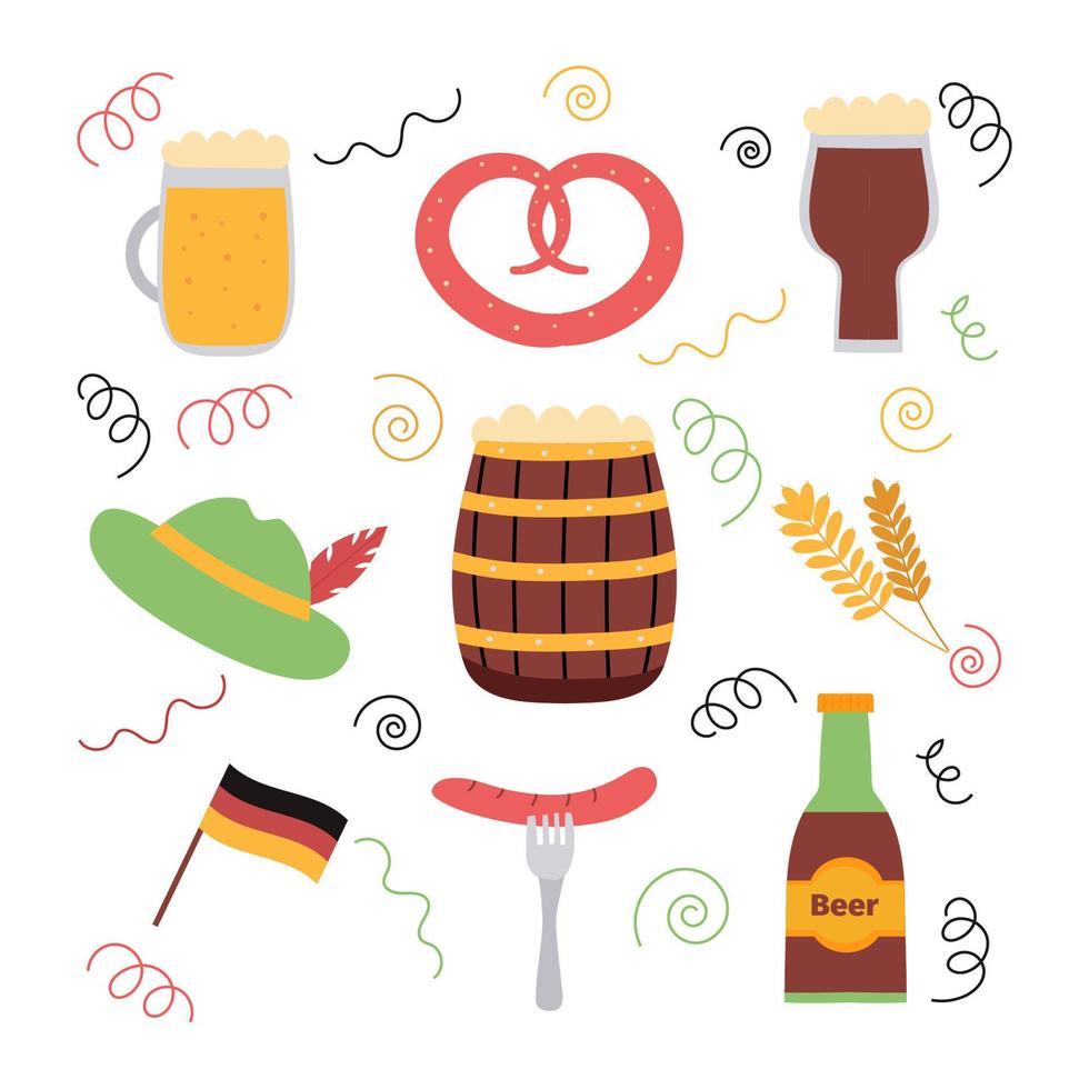 een reeks van items voor de oktoberfeest festival Aan een wit achtergrond vector