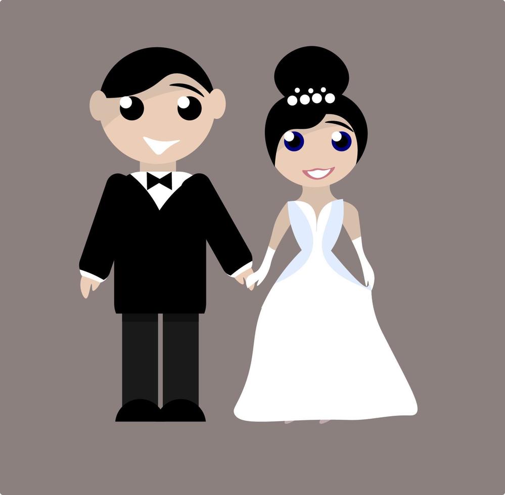 afbeelding van bruid en bruidegom, illustratie, vector Aan wit achtergrond.