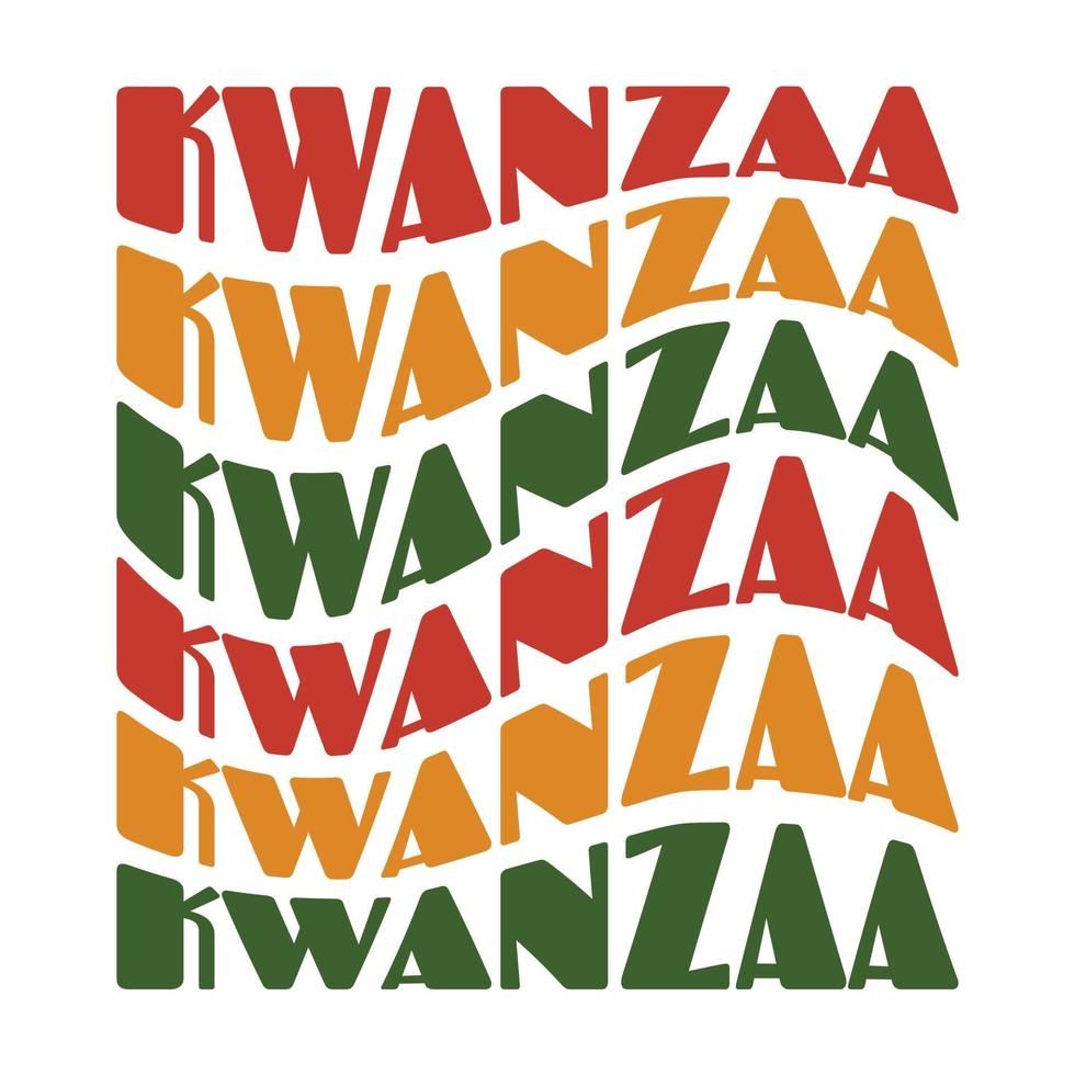 kwanzaa - modern modieus retro Golf kleurrijk belettering. gelukkig kwanzaa typografie voor groet kaart, folder, uitnodiging, poster, banier ontwerp. vector illustratie met tekst geïsoleerd Aan wit