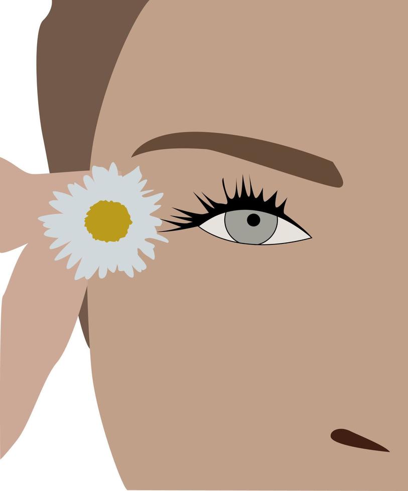 bloem Aan dames gezicht, illustratie, vector Aan wit achtergrond.