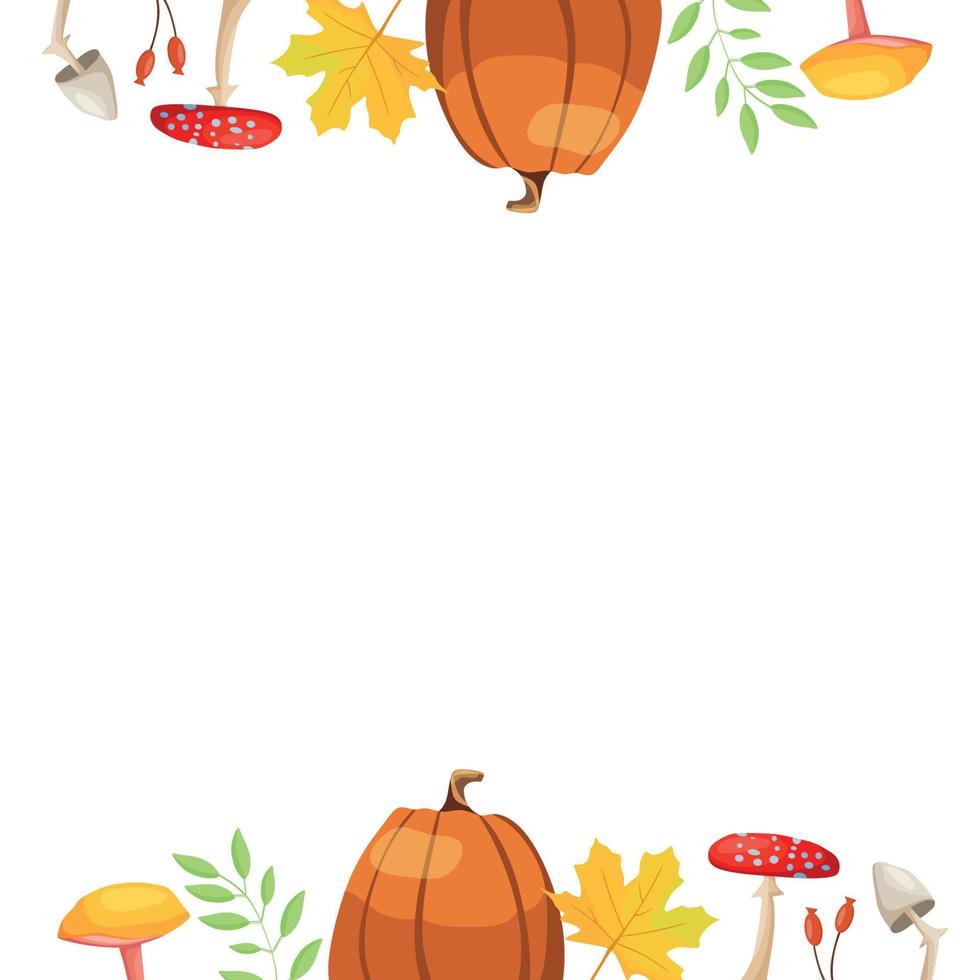 herfst kader met de beeld van pompoenen, bladeren en champignons. vector illustratie in tekenfilm stijl.