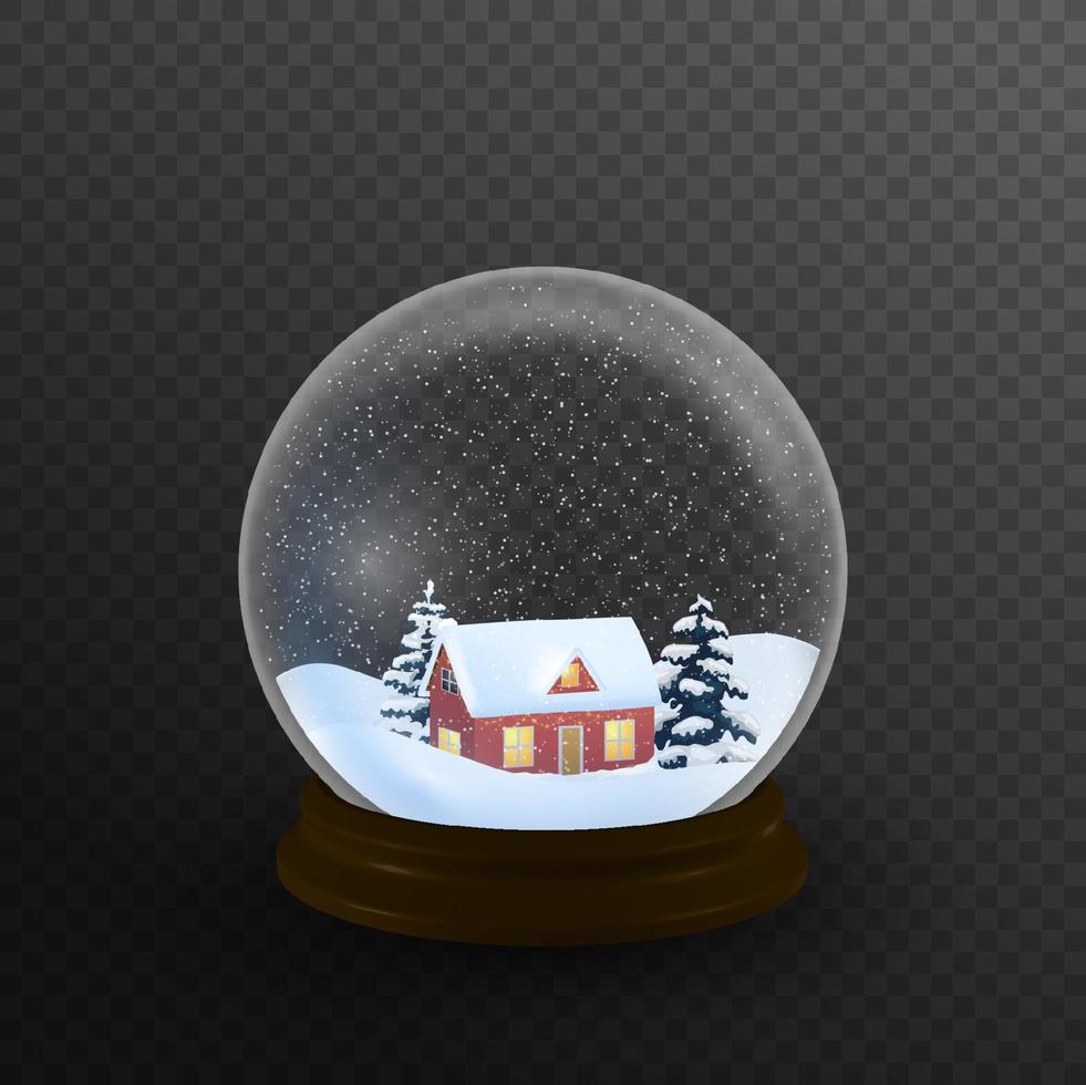 sneeuw wereldbol met huis en Kerstmis boom. vector