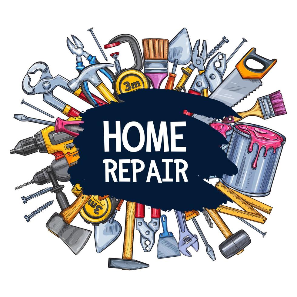 huis reparatie werk gereedschap schetsen vector poster