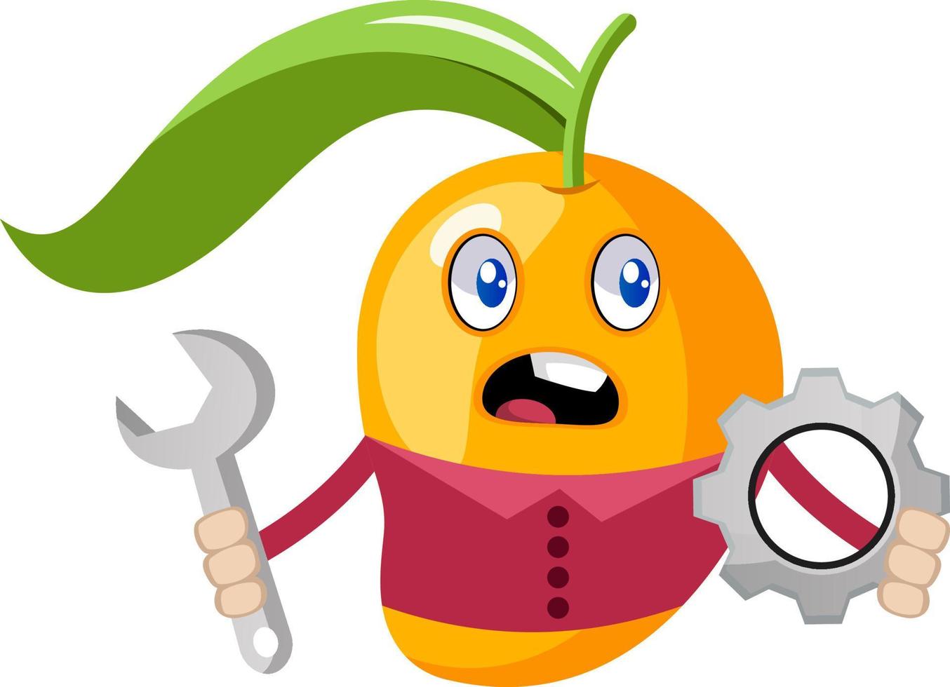 mango met moersleutel, illustratie, vector Aan wit achtergrond.
