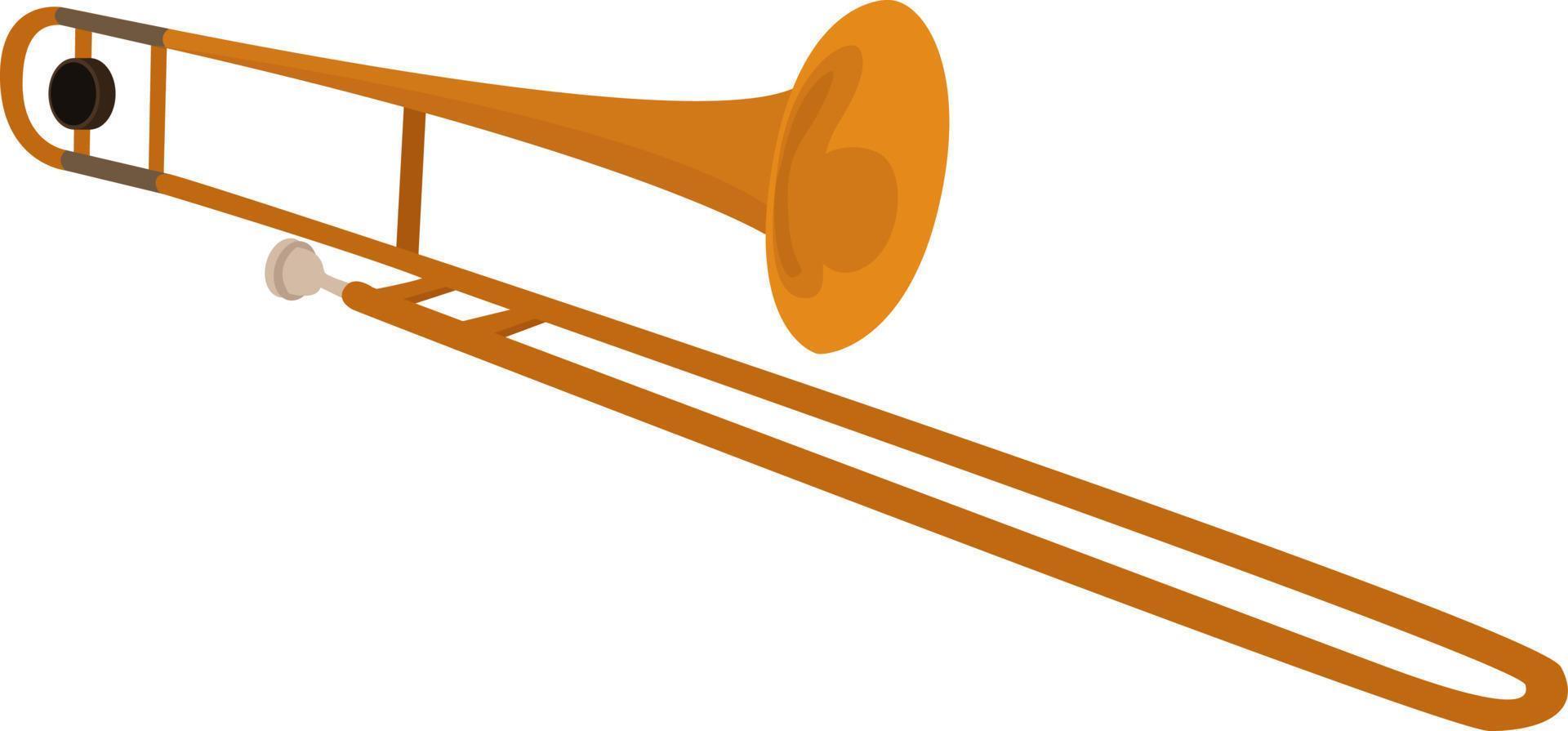 gouden trombone, illustratie, vector Aan wit achtergrond.