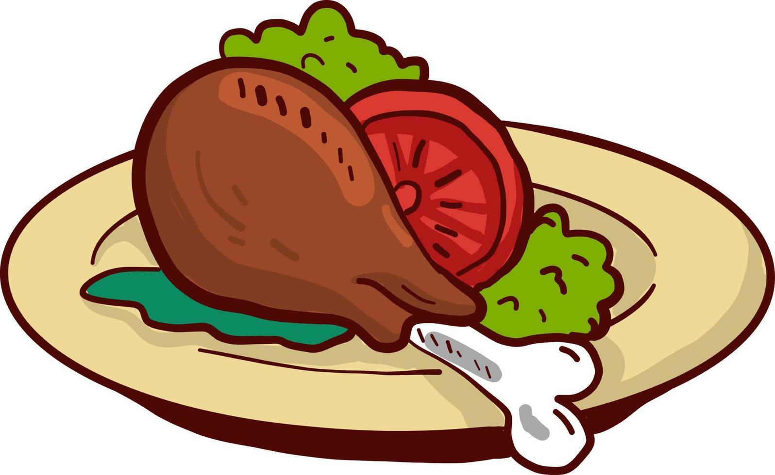 kip en salade, illustratie, vector Aan wit achtergrond.