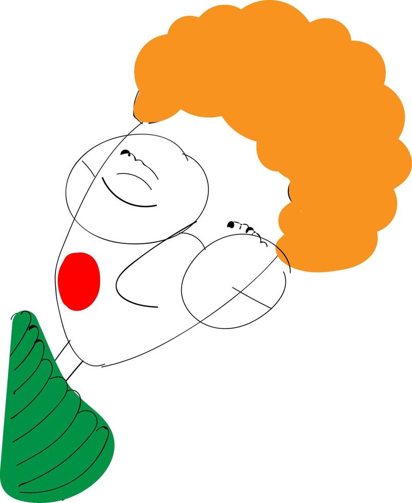 een jongen in groen overhemd met oranje haar, vector of kleur illustratie.