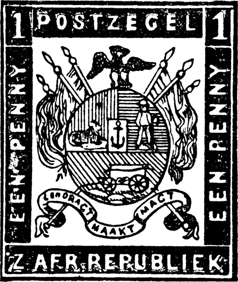 zuiden Afrikaanse republiek Een cent stempel, 1870, wijnoogst illustratie vector