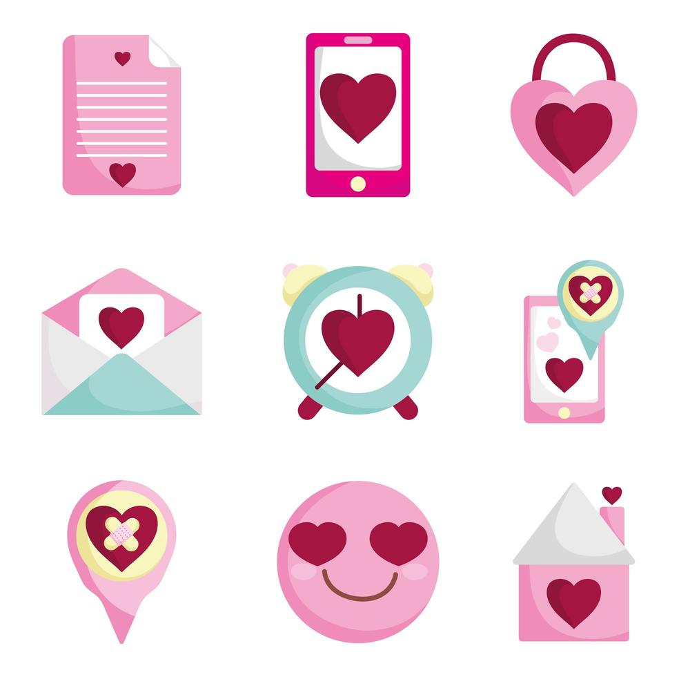 romantische icon set voor Valentijnsdag vector